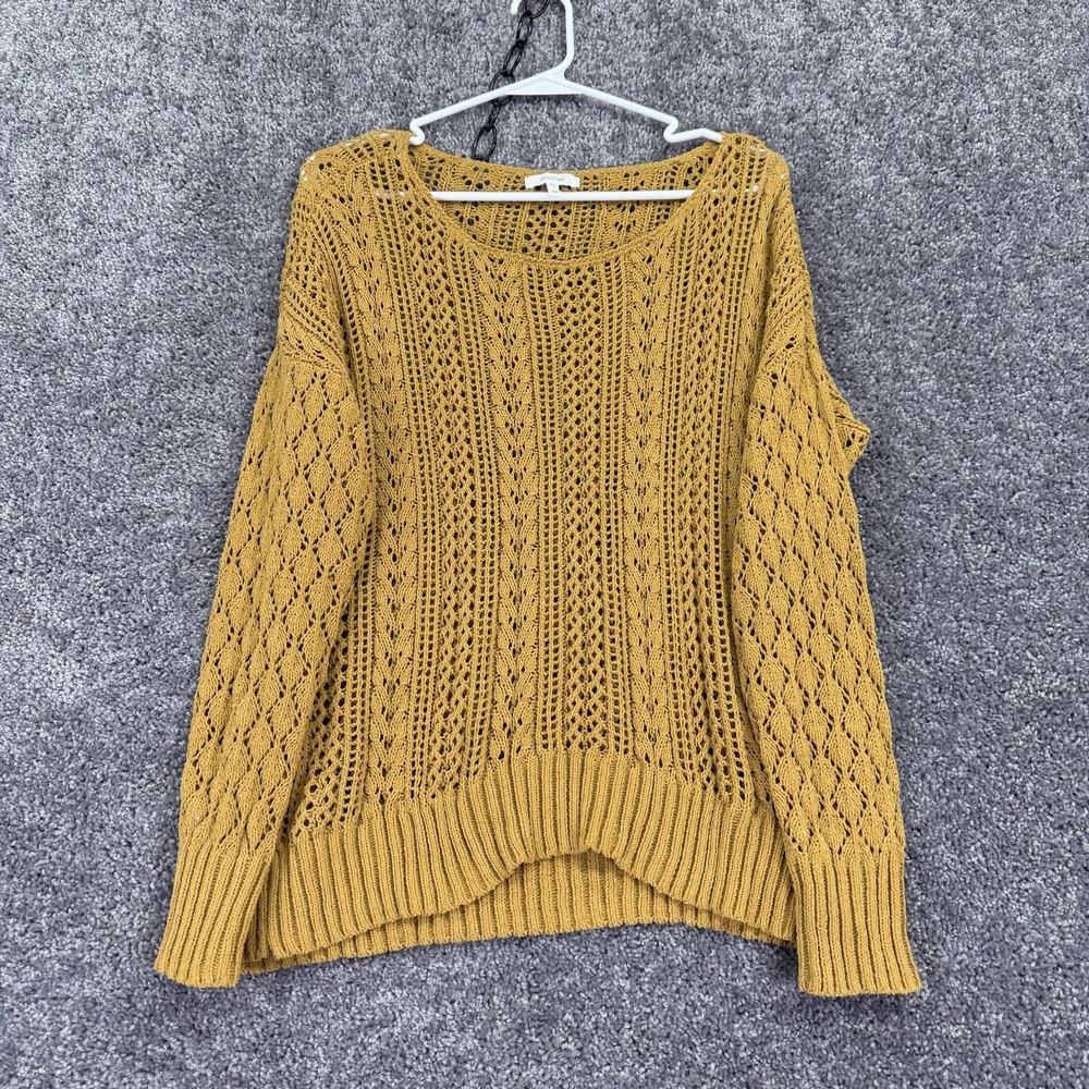 Maurices Sweter Womens Medium Yellow Open Knit Scoop Neck Pullover Casual